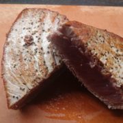 Tuna steak halved